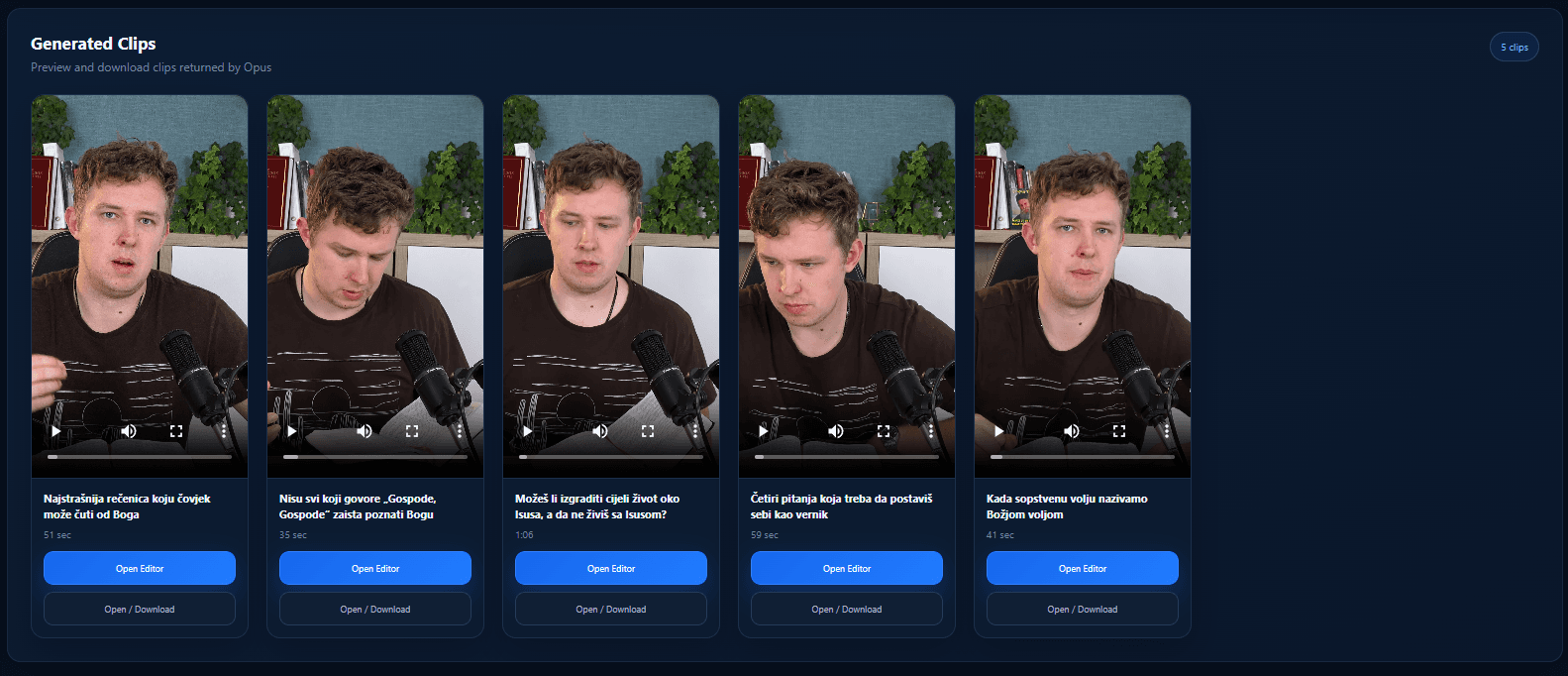 Projekat sa izvornim videom i klipovima koje je predložio AI